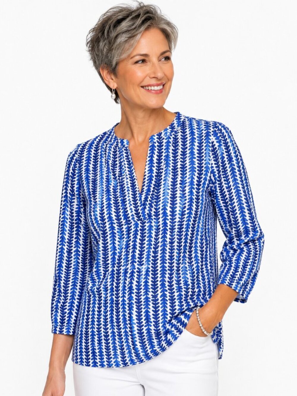 Boden Blue Geometric Print Cotton Tunic Top